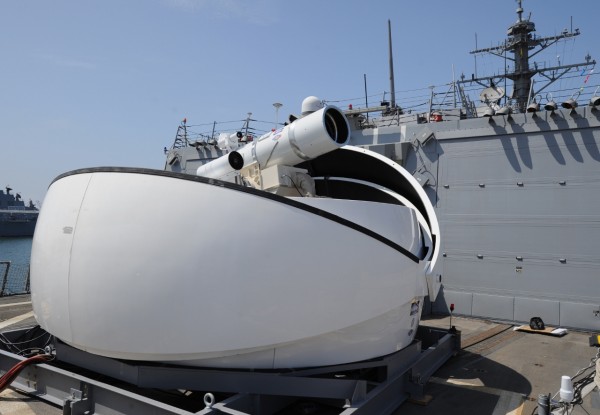 Laser Weapon System (LaWS), temporarily installed aboard the guided-missile destroyer USS Dewey (DDG 105)