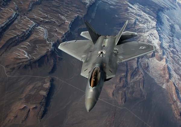 An F-22 Raptor assigned to the 95th Fighter Squadron, Tyndall Air Force Base, Fla., flies a training sortie over the Nevada Test and Training Range Feb. 4, 2016, during Exercise Red Flag 16-1. The full spectrum training Red Flag provides is designed to incorporate multi-domains of warfare to include command and control, real-time intelligence, analysis and exploitation, and electronic warfare. (U.S. Air Force still frame by Master Sgt. Burt Traynor/Released)
