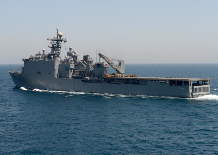 140806-N-JX484-145
ARABIAN GULF (Aug. 6, 2014) The amphibious dock landing ship USS Gunston Hall (LSD 44) transits the Arabian Gulf as part of the Bataan Amphibious Ready Group. The amphibious ready group, with the embarked 22nd Marine Expeditionary Unit, is deployed in support of maritime security operations and theater security cooperation efforts in the U.S. 5th Fleet area of responsibility. (U.S. Navy photo by Mass Communication Specialist 3rd Class Mark Andrew Hays/Released)