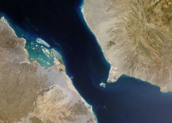 Uma visão de satélite do estreito de Bab el-Mandeb