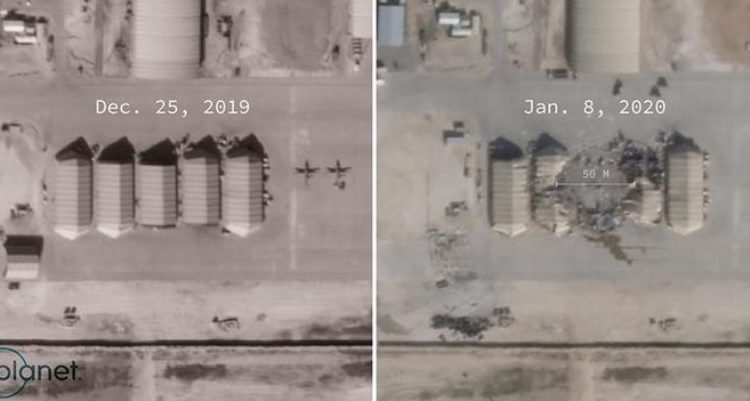 Imagens de satélite mostram base de tropas norte-americanas no Iraque antes e depois de ataque iraniano