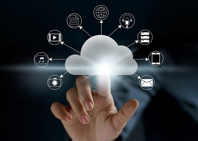 Cloud computing, futuristic display technology connectivity concept