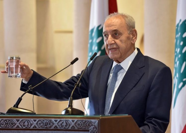 Presidente do Parlamento libanês, Nabih Berri, em 1 de outubro de 2020 em Beirute - LEBANESE PARLIAMENT/AFP