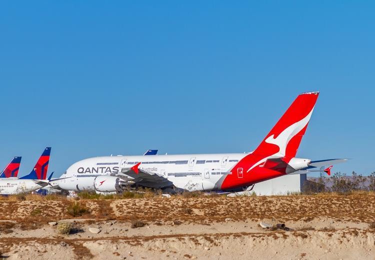 Os A380 da Qantas são armazenados em Victorville, Califórnia