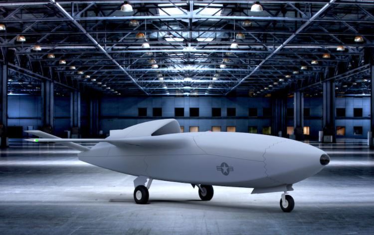 Um projeto conceitual do Skyborg para um Veículo Aéreo de Combate Não Tripulado de baixo custo e atratividade. (Arte do Laboratório de Pesquisa da Força Aérea)