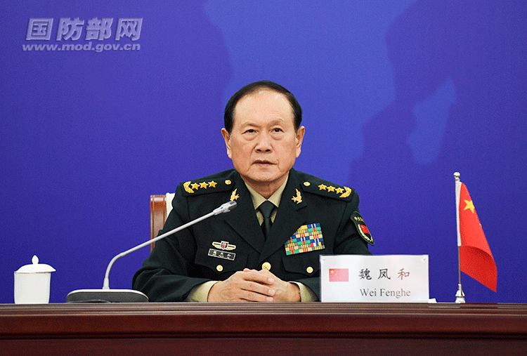 Ministro da Defesa, general Wei Fenghe, na abertura do 5º Fórum de Defesa China-Estados latino-americanos e caribenhos em 2022. FOTO: PLA